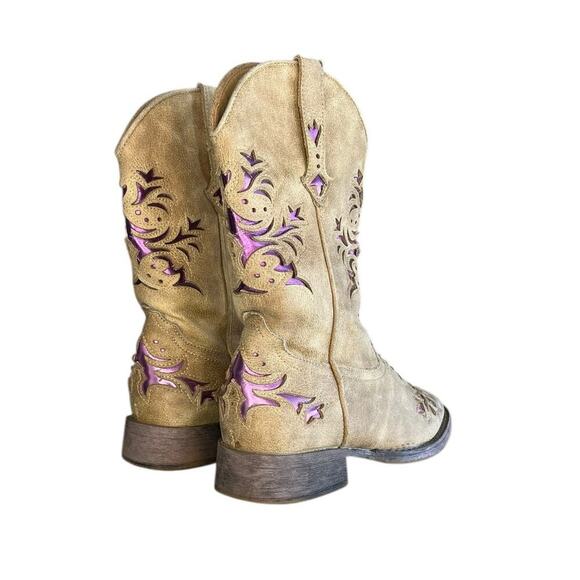 Roper Toddler Girls Lola Inlay Square Toe Casual Boots Mid Calf Size 5 Gray Pink - Picture 4 of 6